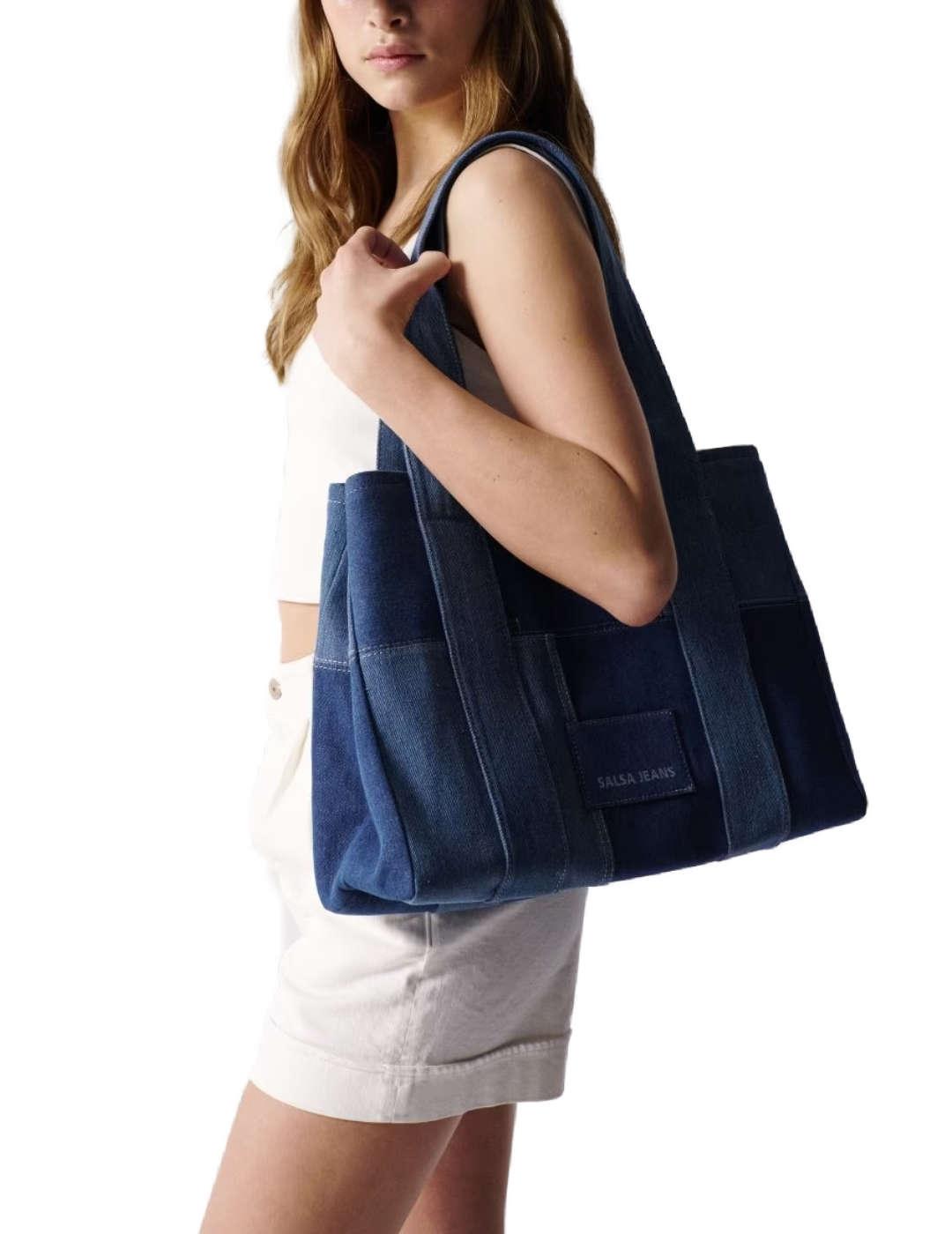 Bolso tote Salsa vaquero patchwork azul medio de mujer