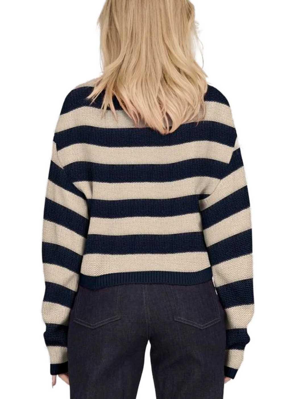 Jersey Only Malavi crop de rayas beige/azul marino de mujer