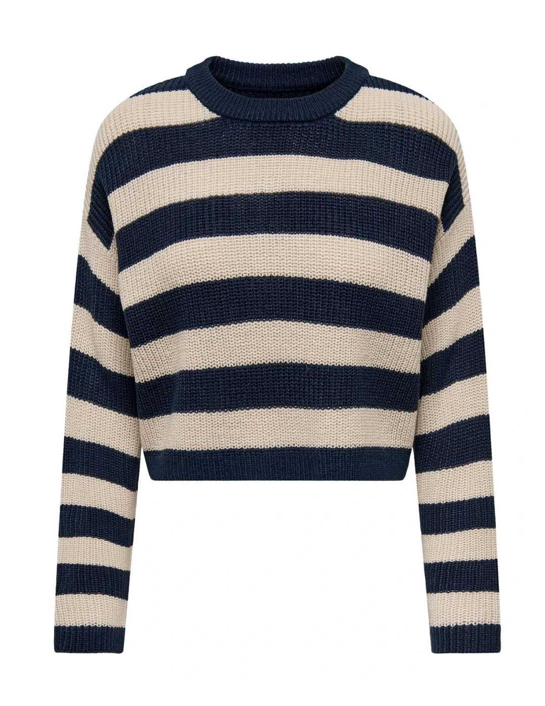 Jersey Only Malavi crop de rayas beige/azul marino de mujer