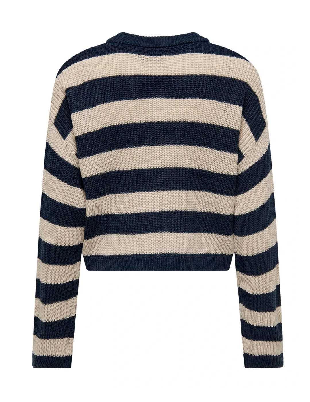 Jersey Only Malavi crop de rayas beige/azul marino de mujer