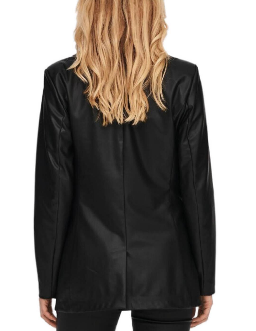Blazer Only Papaya polipiel negro cierre botones para mujer