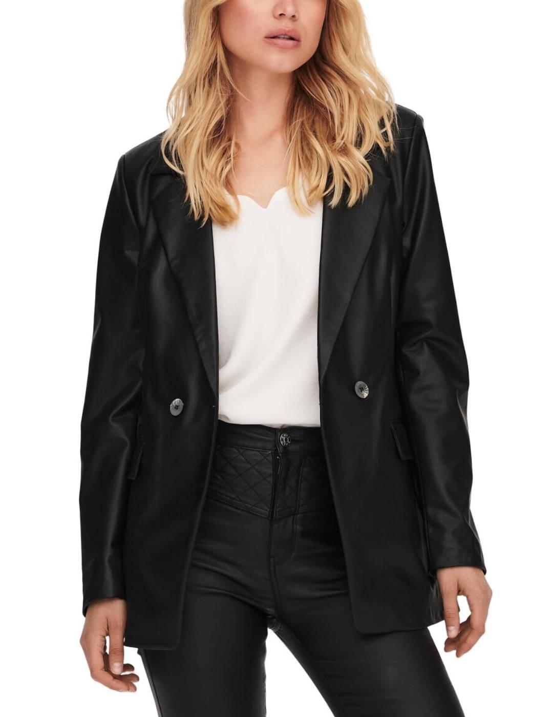 Blazer Only Papaya polipiel negro para mujer-NE