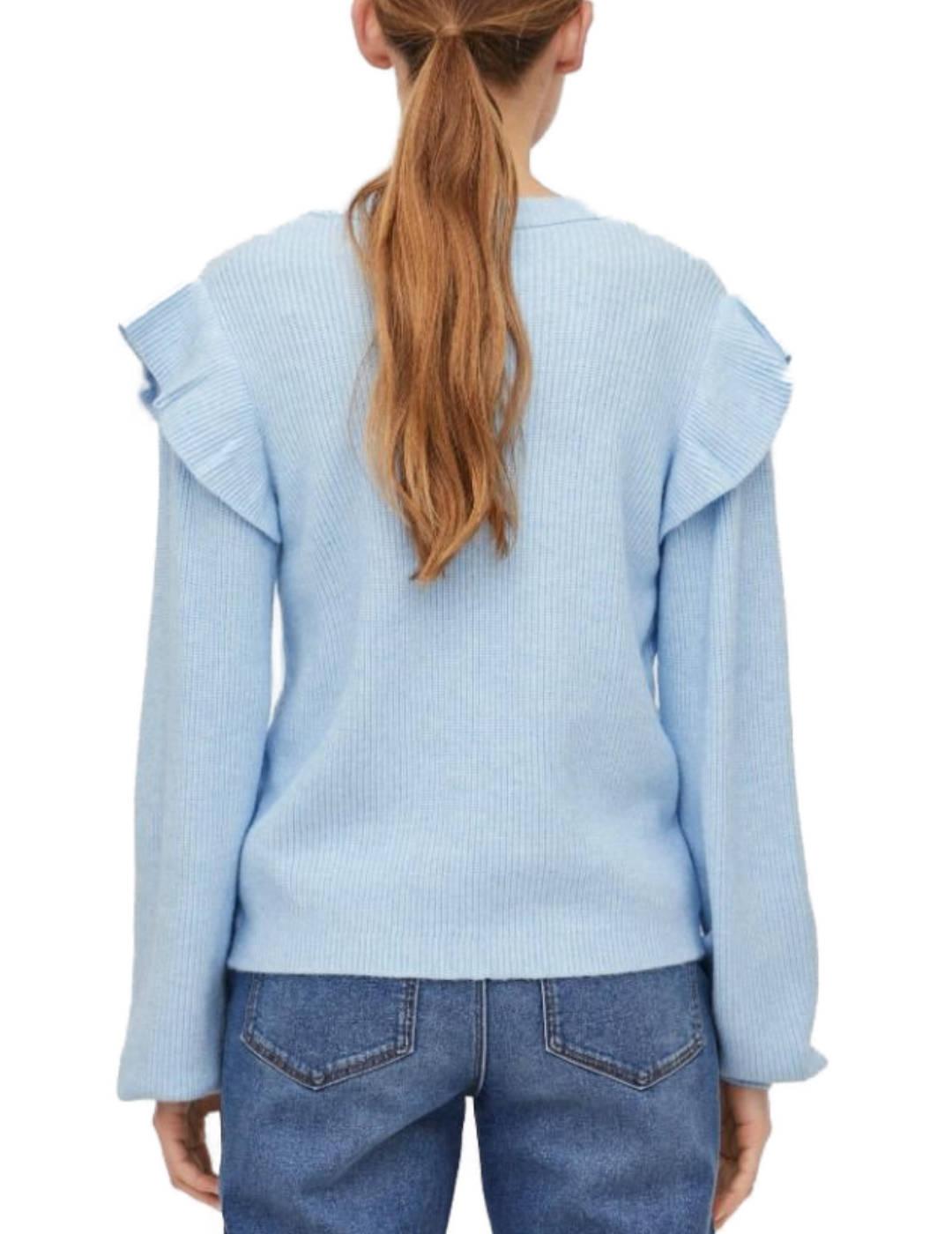 Jersey Vila Ril azul cielo volantes cuello redondo  de mujer
