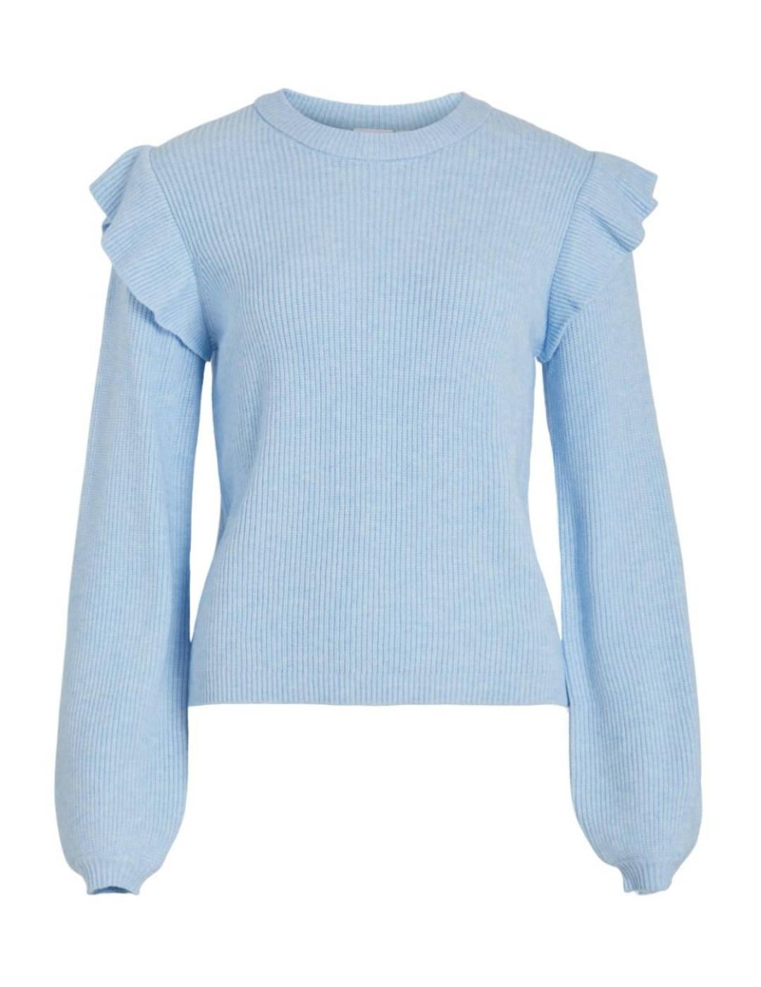 Jersey Vila Ril azul cielo volantes cuello redondo  de mujer