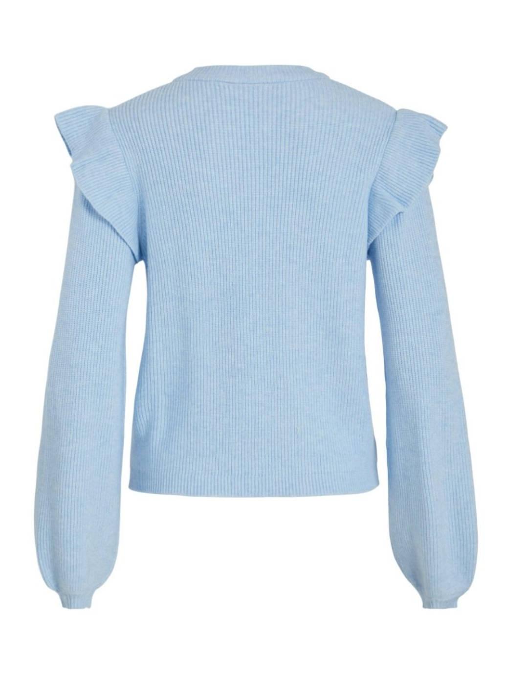 Jersey Vila Ril azul cielo volantes cuello redondo  de mujer