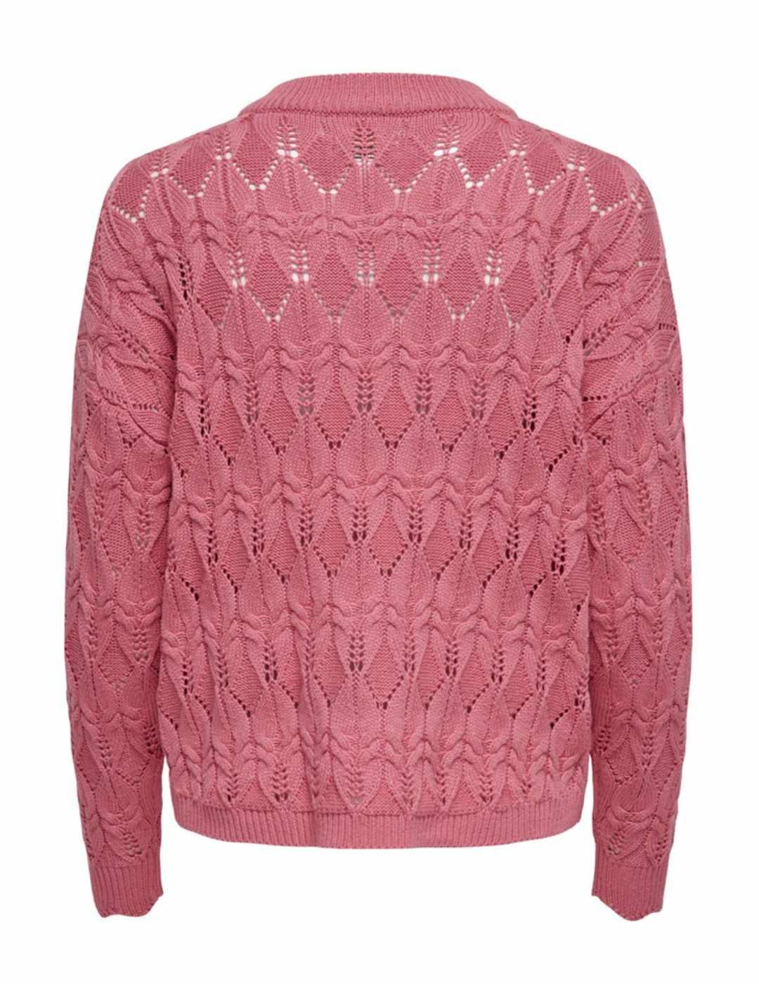Jersey Only Tilma rosa calado cuello redondo de mujer