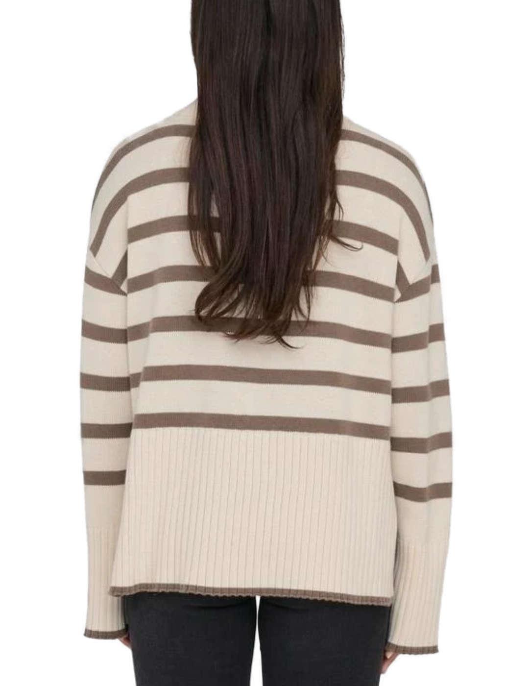 Jersey Only Hella beige raya marrón corte holgado para mujer