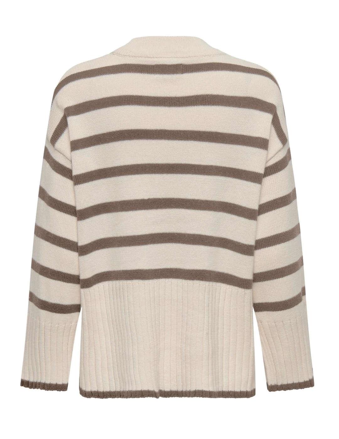Jersey Only Hella beige raya marrón corte holgado para mujer