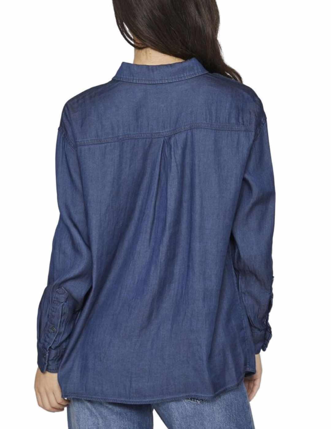 Camisa Vila vaquera oscura manga larga para mujer