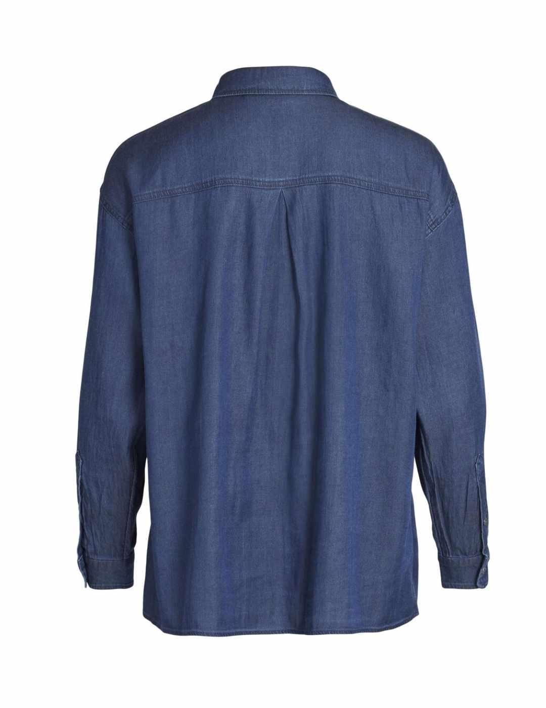 Camisa Vila vaquera azul oscura manga larga para mujer