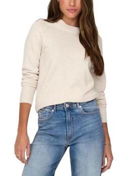 Jersey Only Rica beige fino cuello redondo para mujer