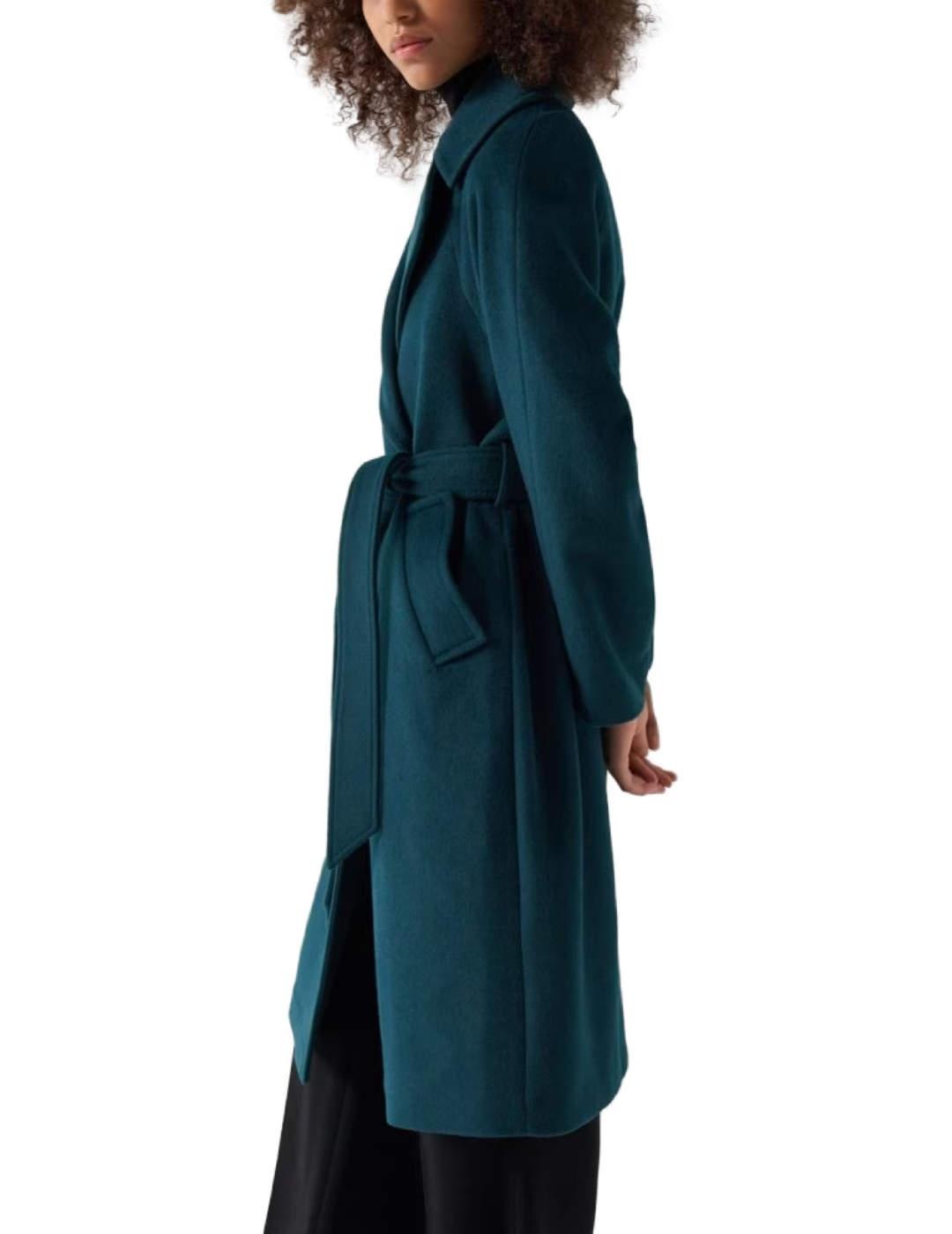 Abrigo largo de Salsa de paño verde con cinturón para mujer