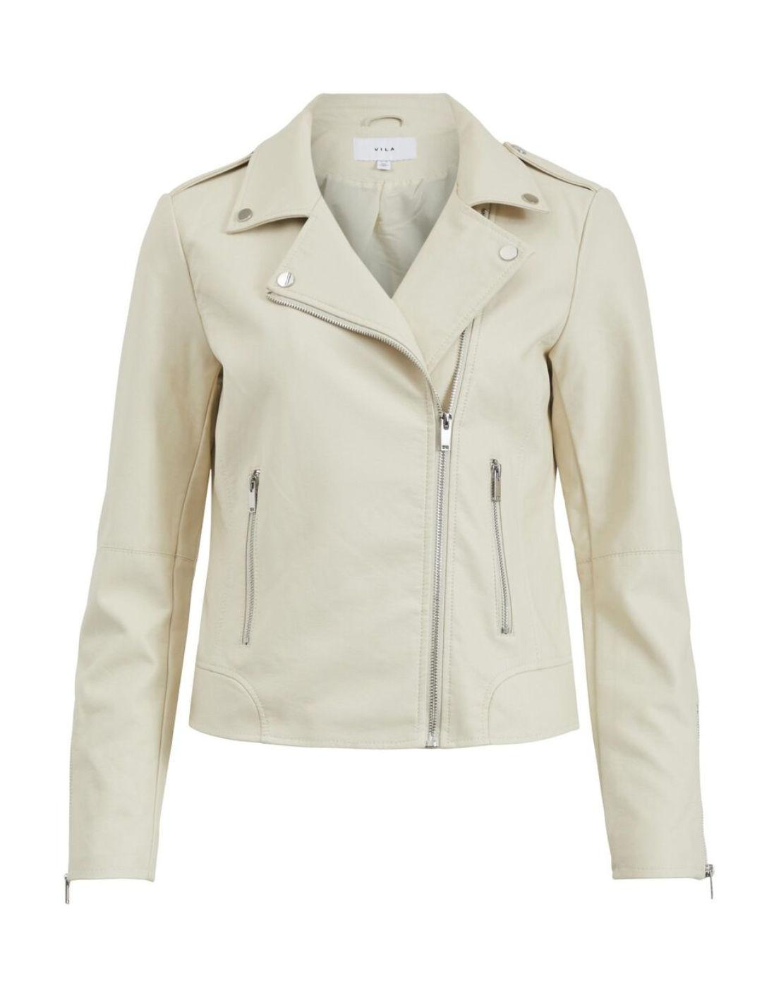 Chaqueta Vila Cara beige de polipiel tipo biker para mujer