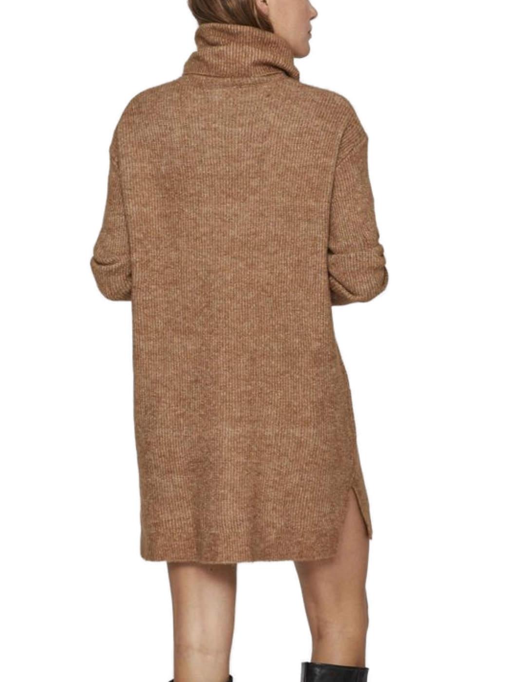 Vestido Vila Cilia de cuello alto marrón tostado de mujer