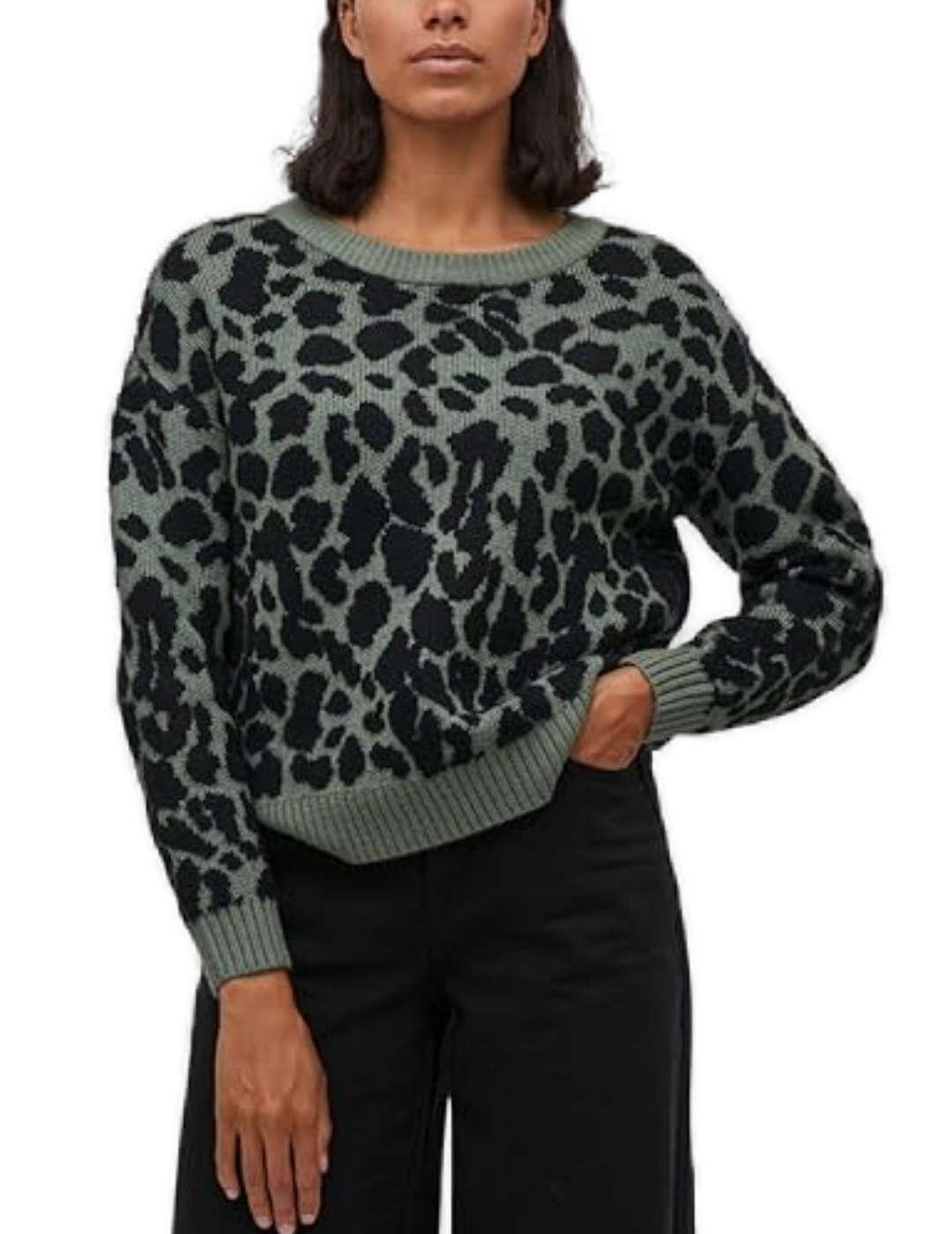 Jersey Vila Ril verde con estampado de leopardo para mujer