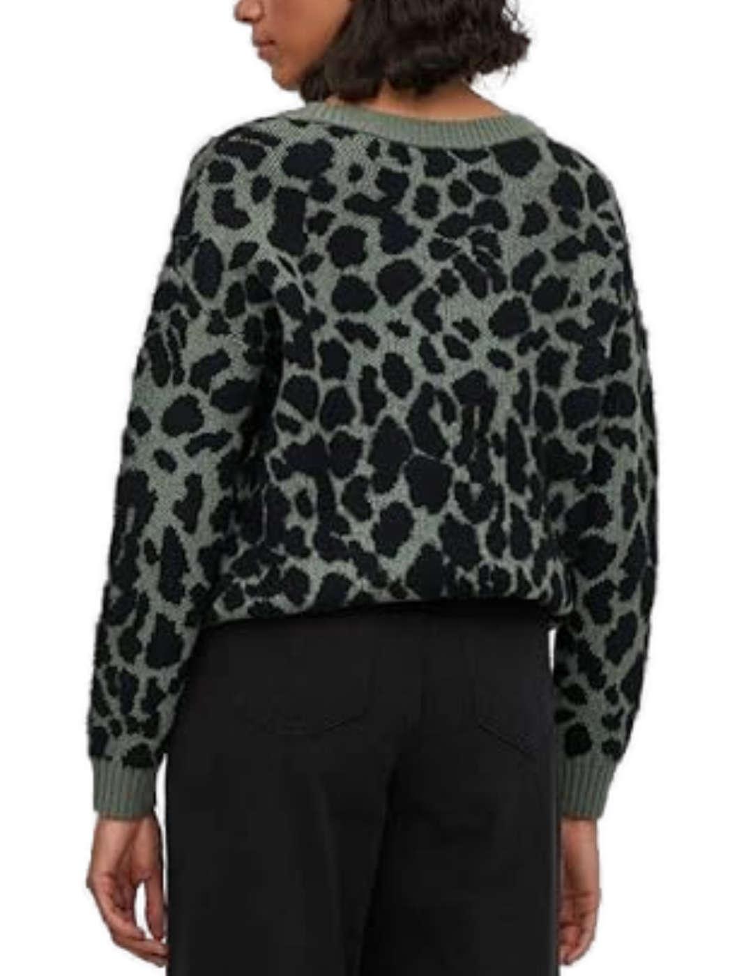 Jersey Vila Ril verde con estampado de leopardo para mujer