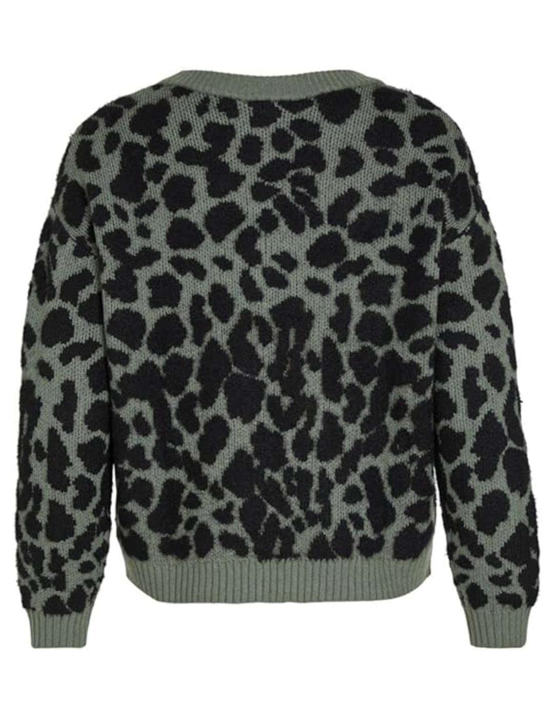 Jersey Vila Ril verde con estampado de leopardo para mujer
