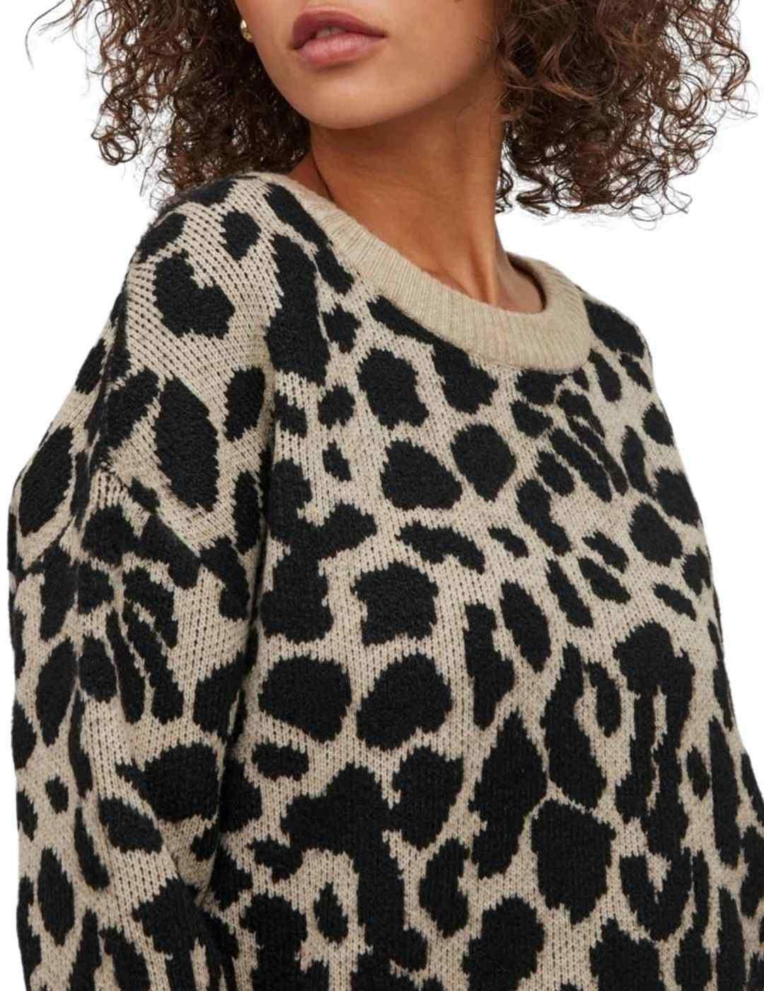 Jersey Vila Ril beige y estampado de leopardo para mujer