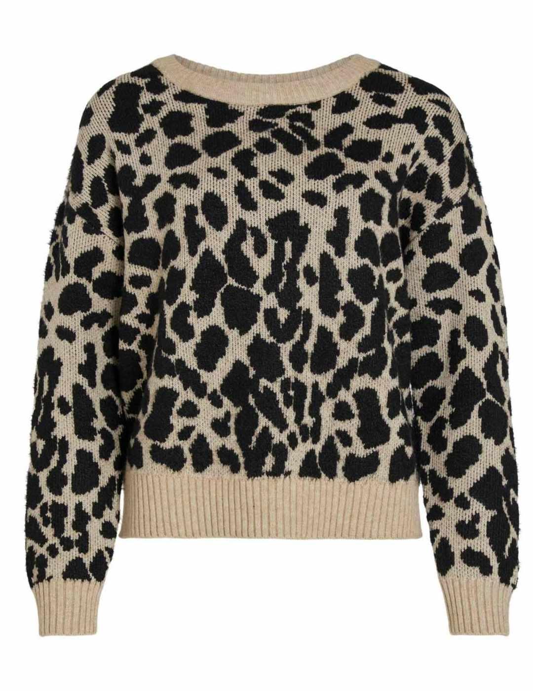 Jersey Vila Ril beige y estampado de leopardo para mujer