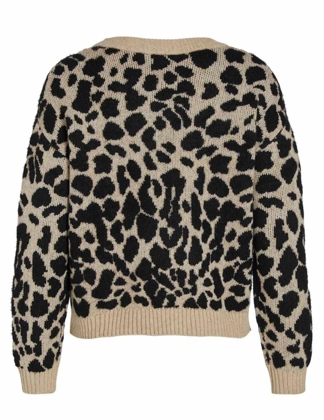 Jersey Vila Ril beige y estampado de leopardo para mujer