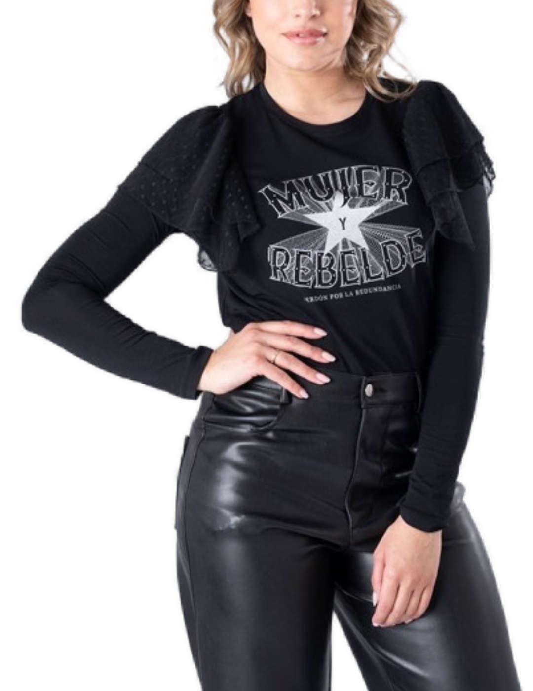 Camiseta Animosa Mujer Rebelde negro manga larga para mujer