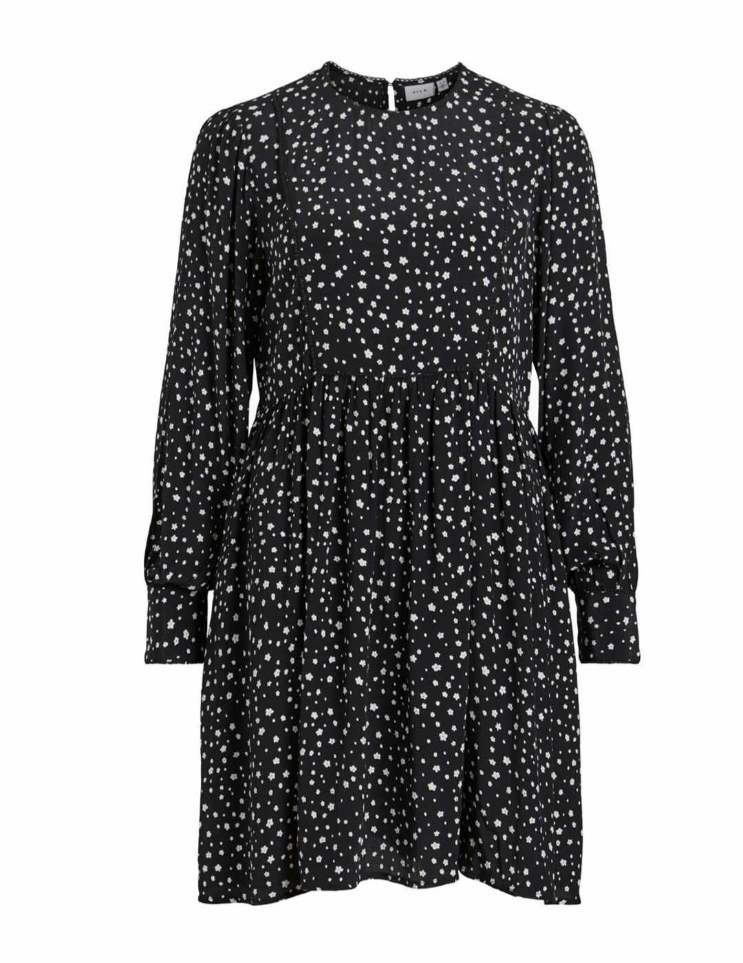 Vestido Vila Jonna negro manga larga estampado para mujer