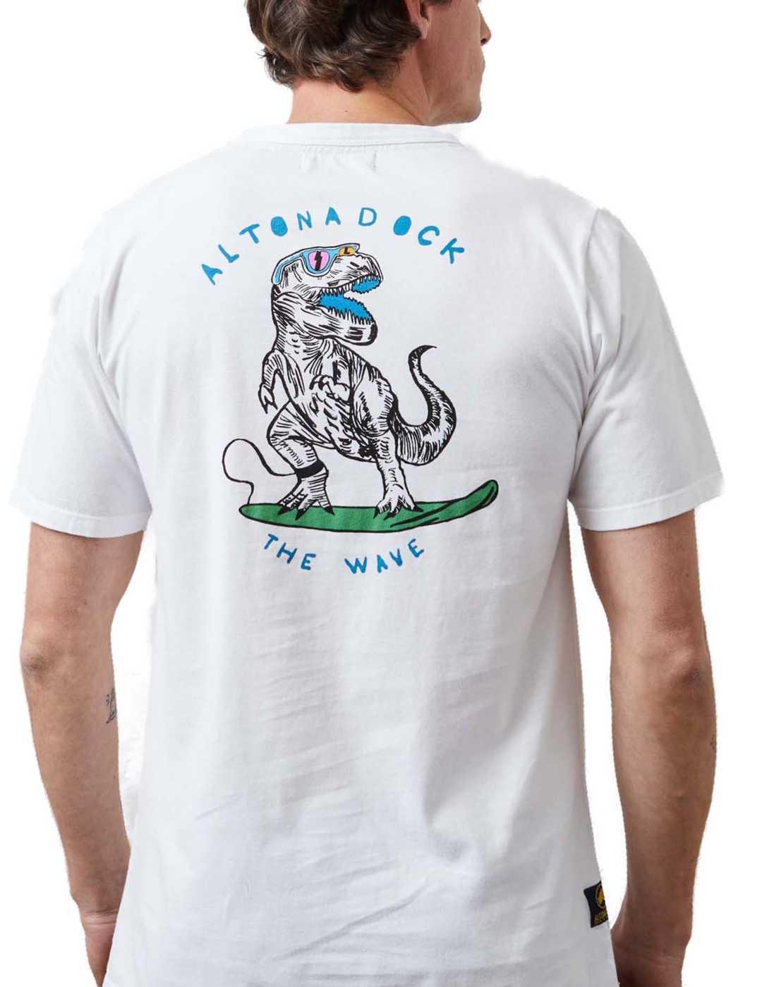 Camiseta Altonadock blanca dinosaurio T-Rex para hombre