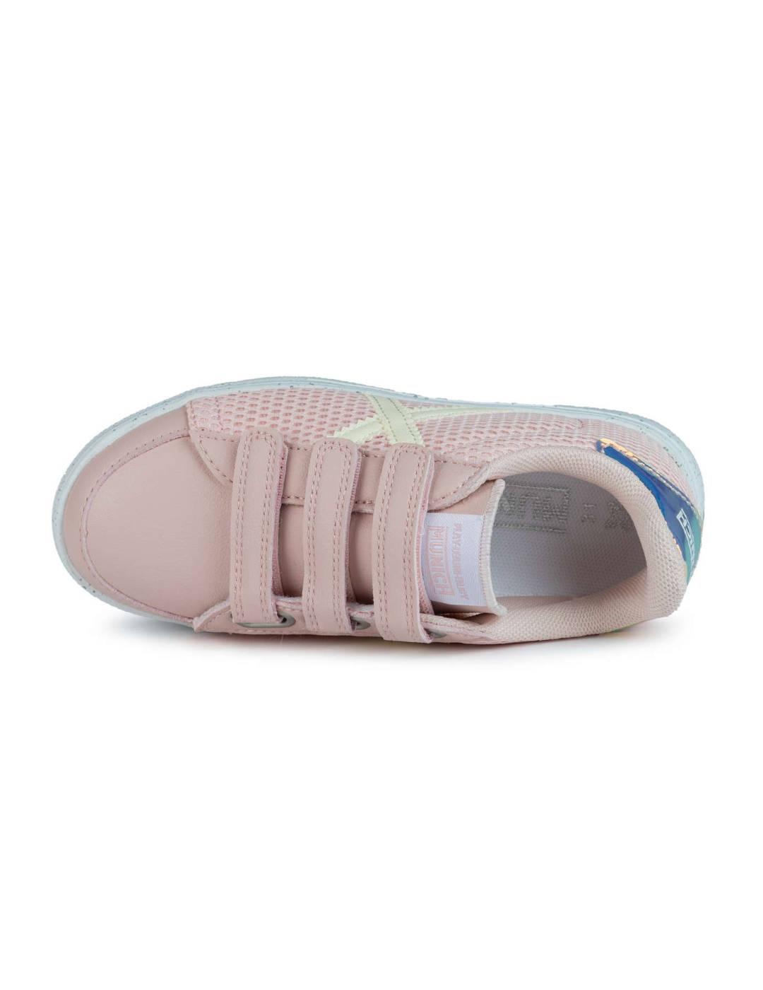 Zapatillas Munich Mini Rete rosa/beige con velcro para niña