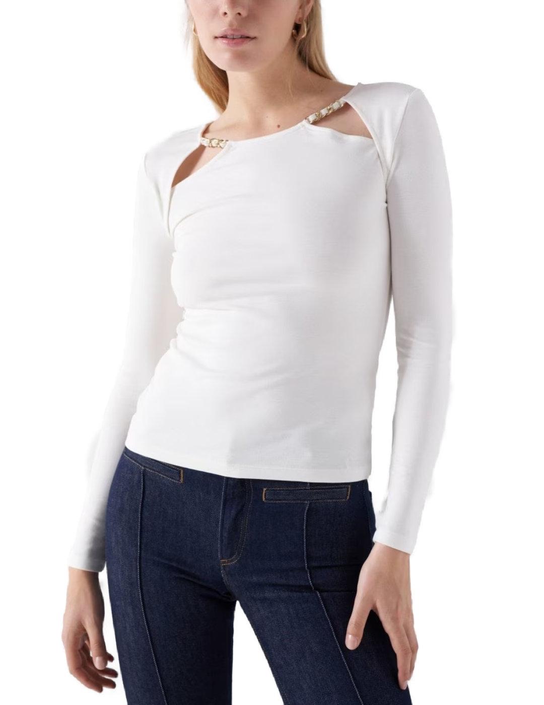 Camiseta Salsa blanca de manga larga con detalle de mujer