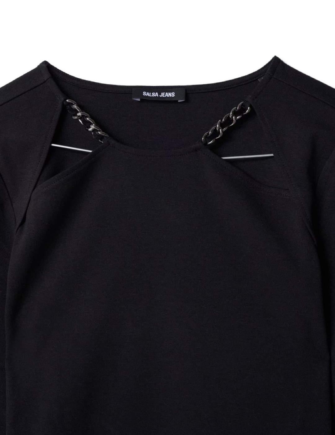 Camiseta Salsa negra de manga larga con detalle de mujer
