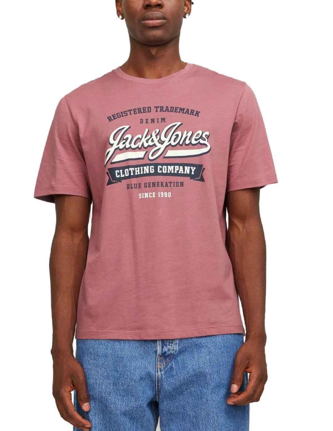 Camiseta Jack&Jones Logo rosa manga corta para hombre