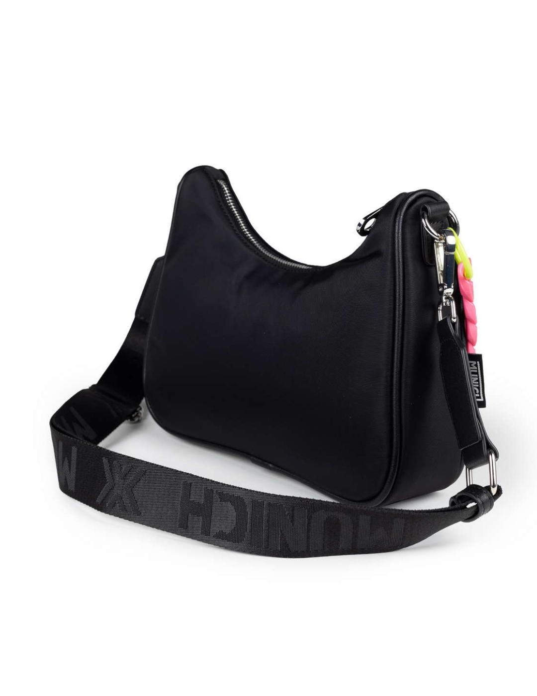 Bolso Munich baguette negro con cadena fucsia/lima de mujer
