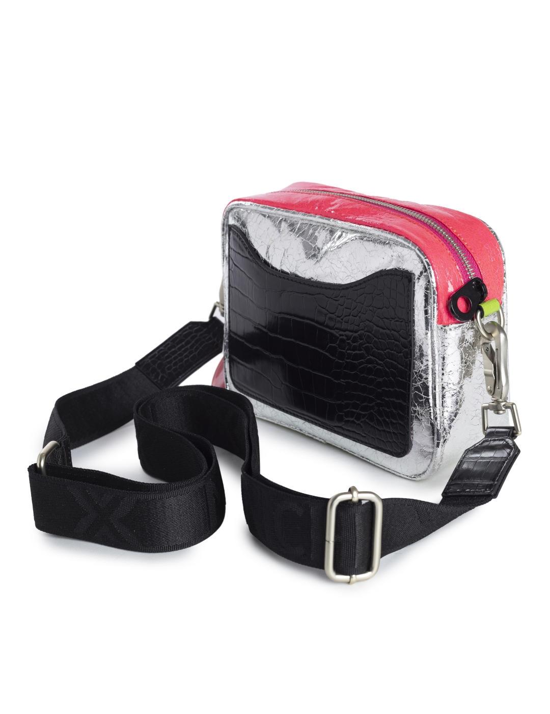 Bolso Munich bandolera  verde/rosa flúor brillante de mujer