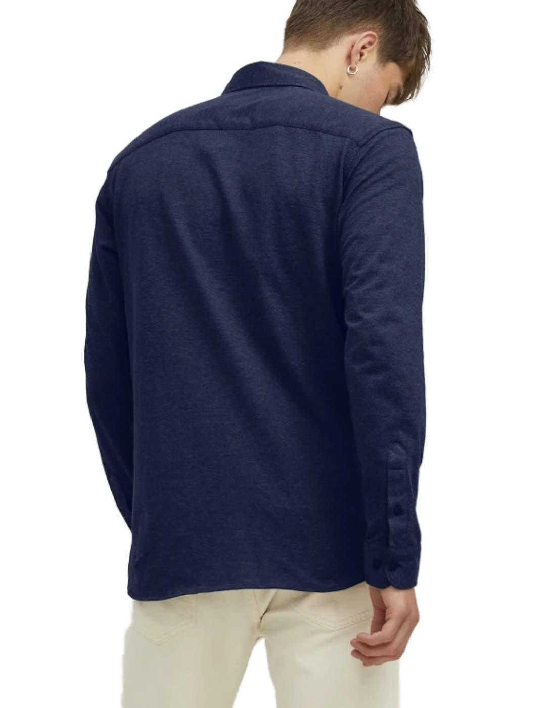 Camisa Jack&Jones Pique azul marino slim fit de hombre