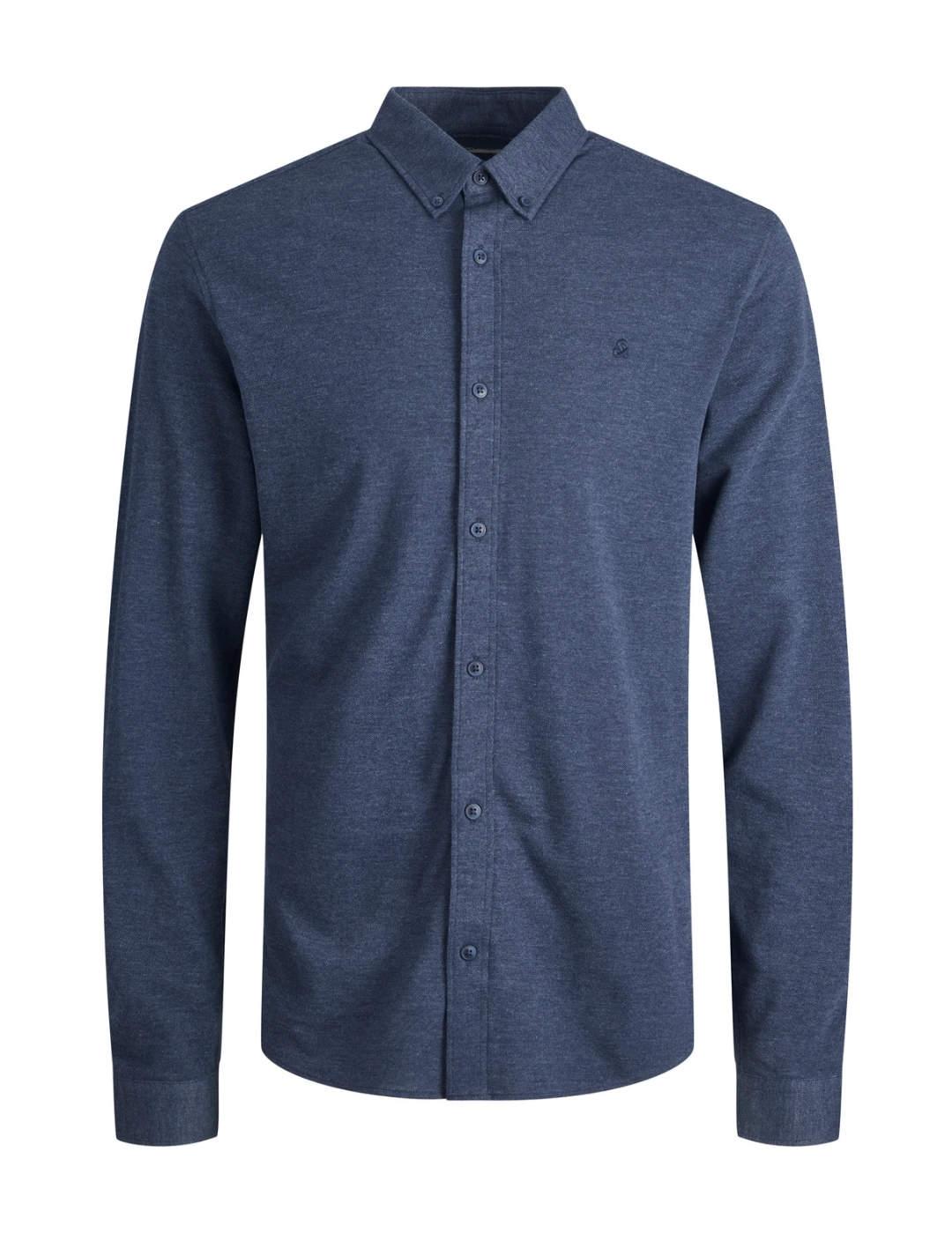 Camisa Jack&Jones Pique azul marino slim fit de hombre