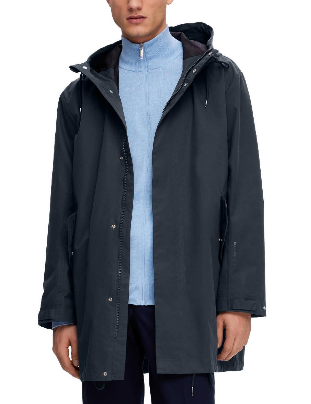 Parka Selected Tood azul marino con capucha para hombre