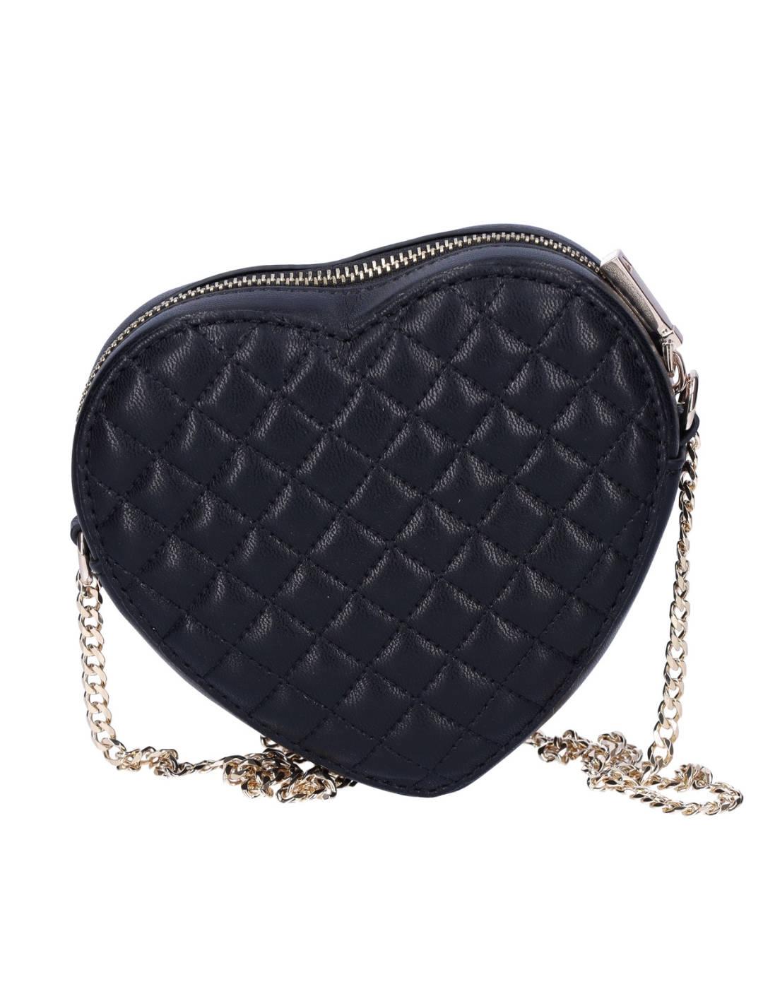 Bolso Guess Rianee corazón negro guateado pequeño para mujer