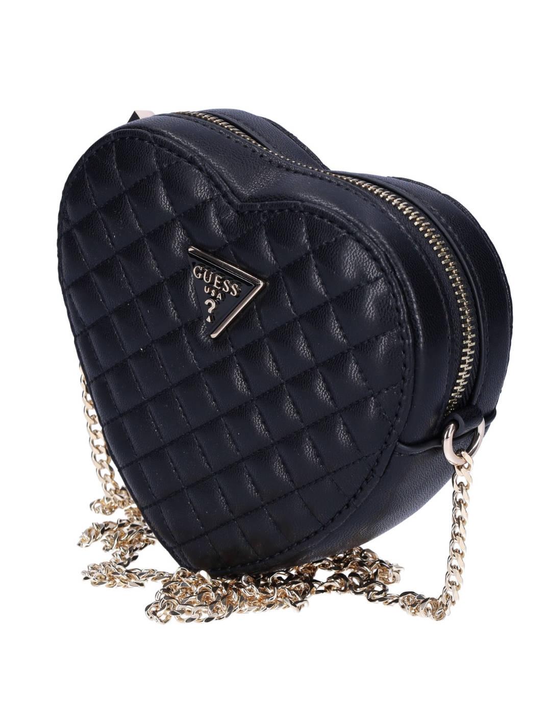 Bolso Guess Rianee corazón negro guateado pequeño para mujer