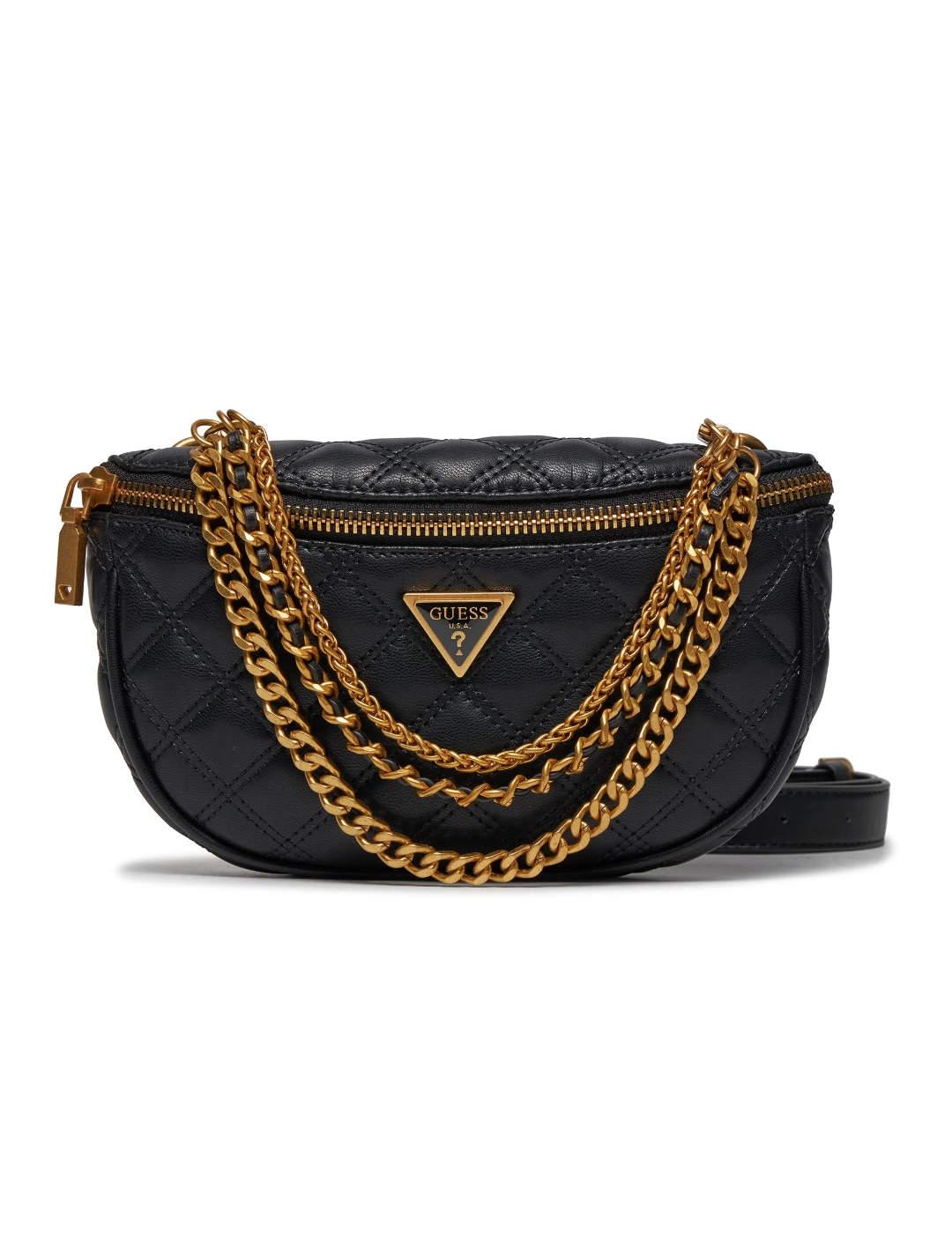 Bolso tipo riñonera Guess Giully negro con cadena para mujer