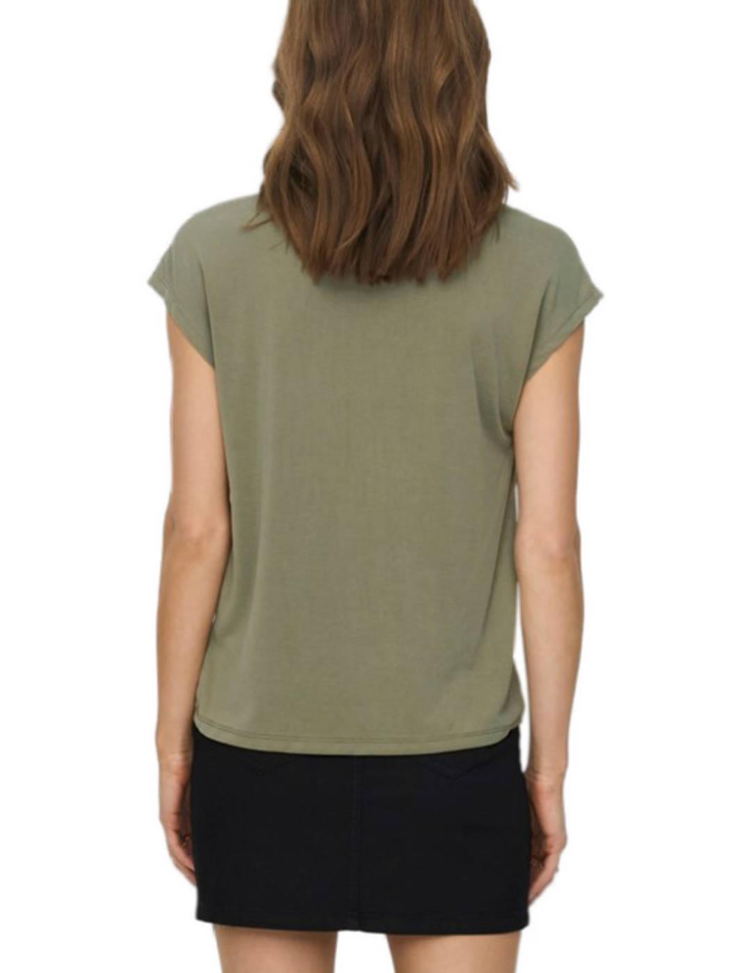 Camiseta Only Free verde cuello pico manga corta de mujer