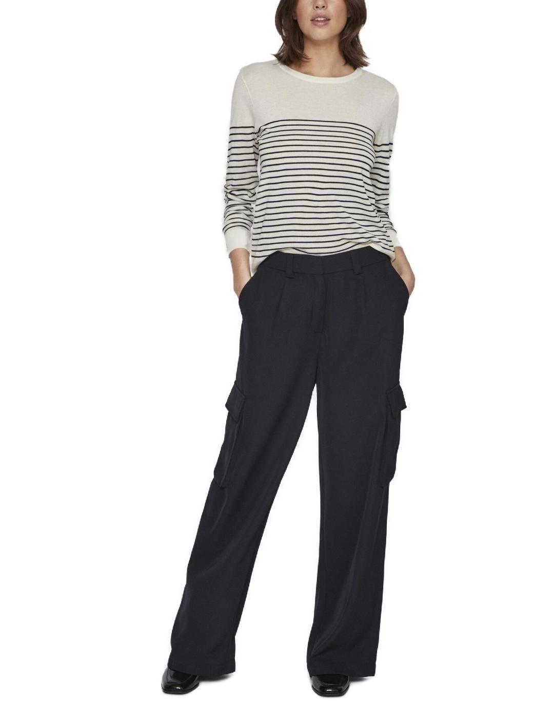 Pantalón cargo Vila Winnie negro Wide leg  para mujer