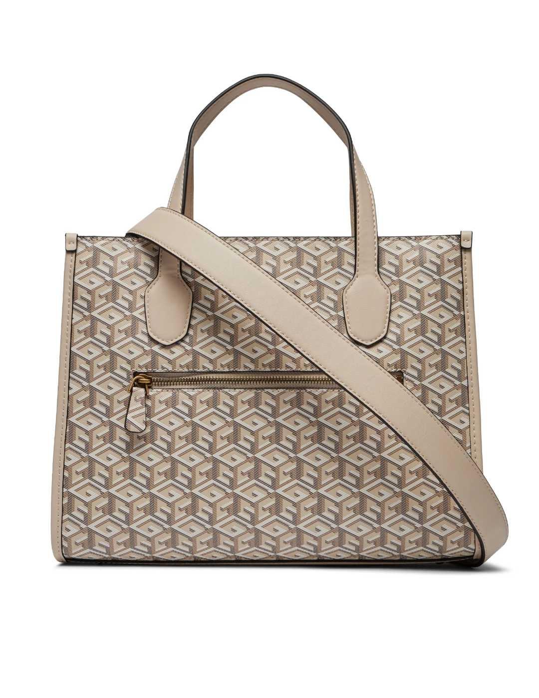 Bolso Guess Silvana beige logotipo doble asa para mujer