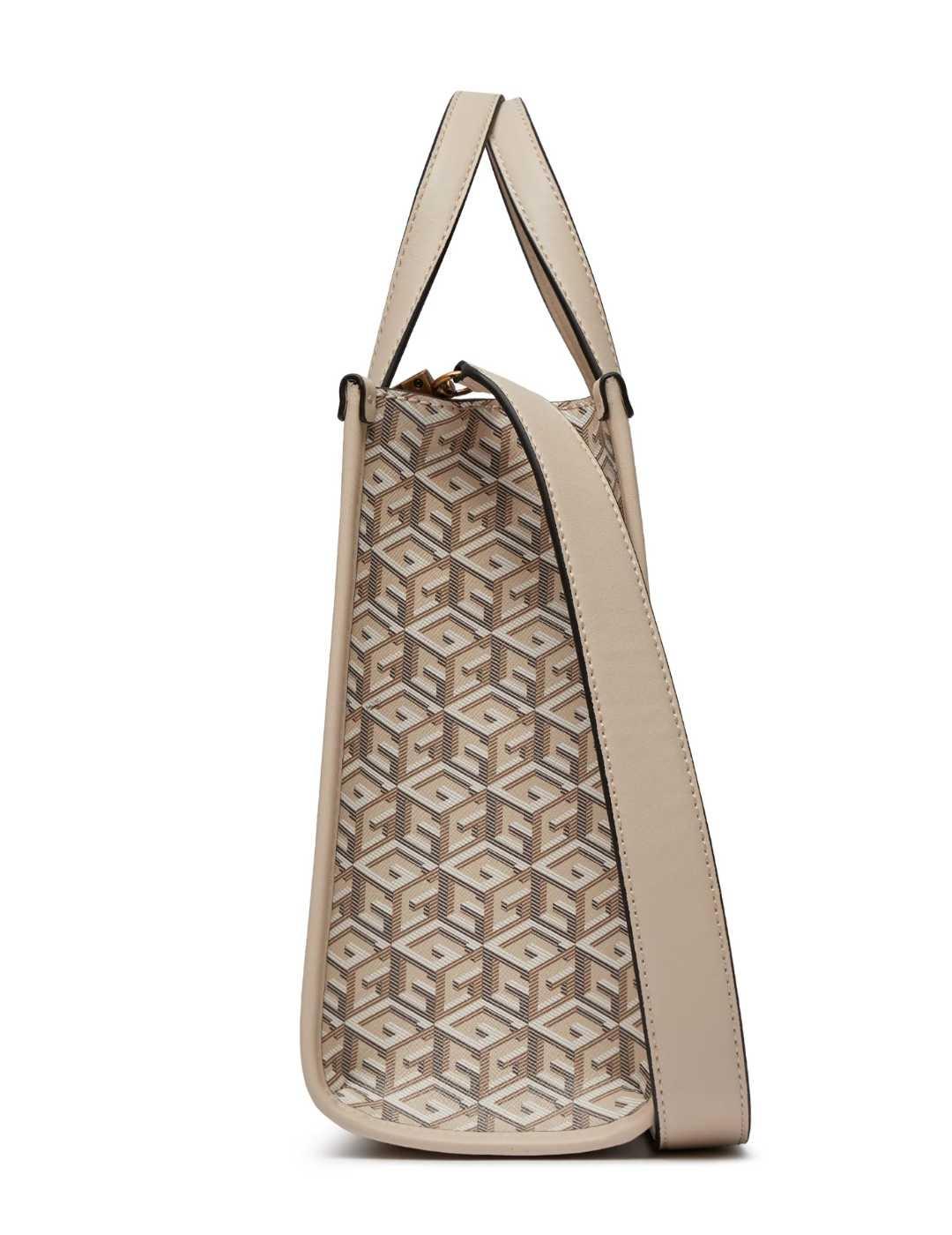 Bolso Guess Silvana beige logotipo doble asa para mujer