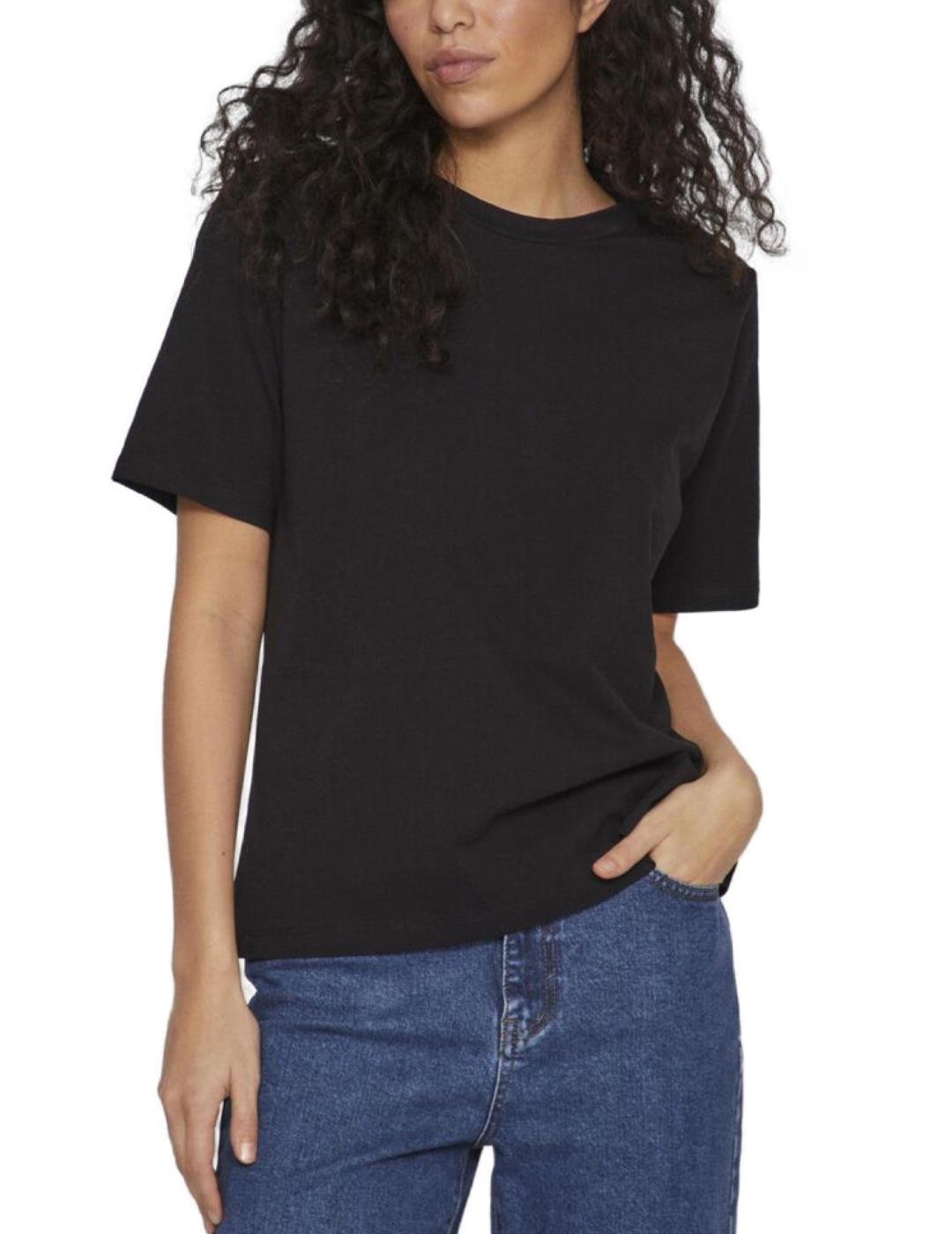 Camiseta Vila Darlene negro Regular manga corta para mujer