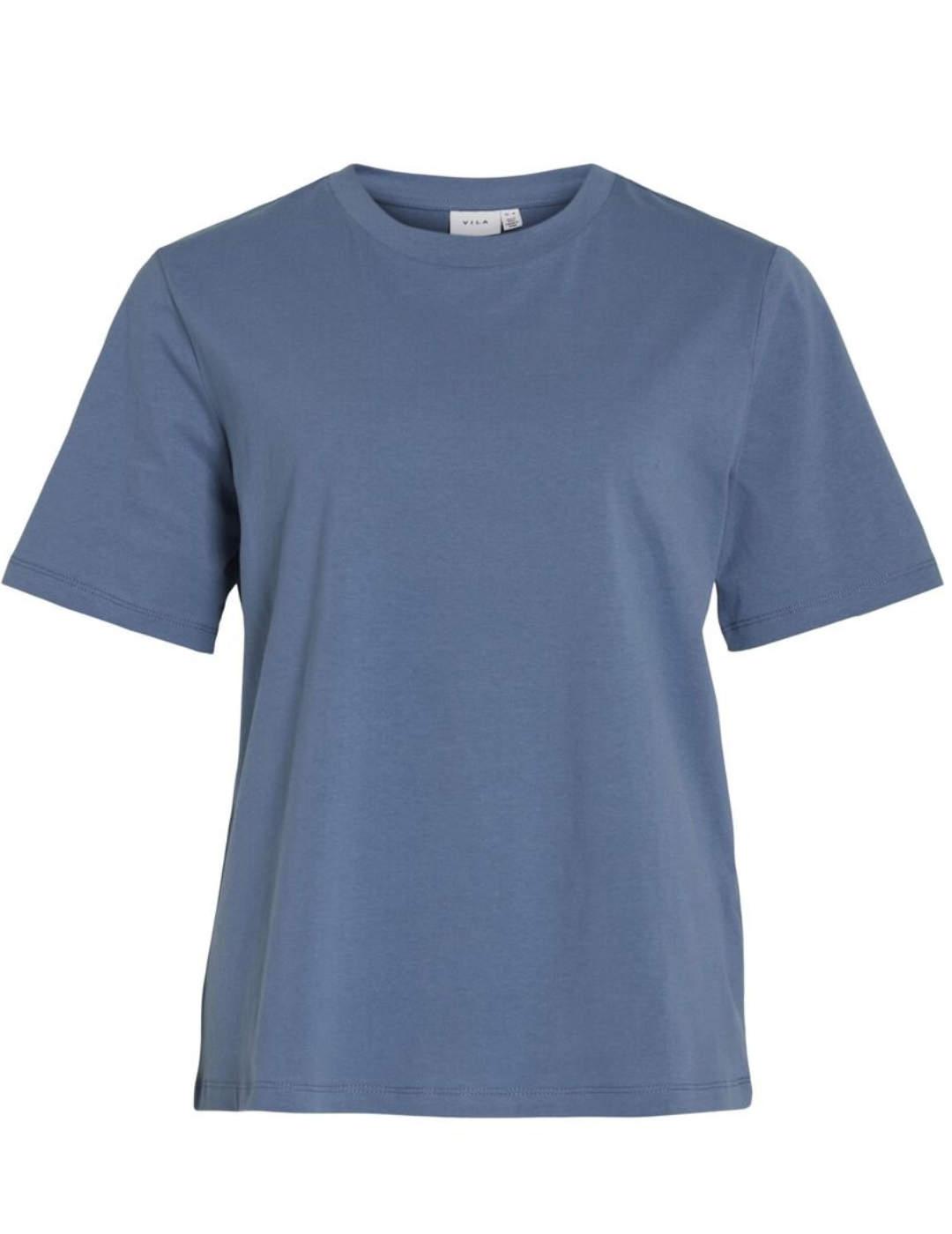 Camiseta Vila Darlene azul Regular manga corta para mujer
