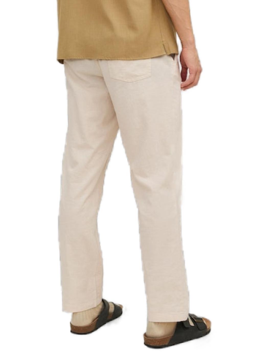 Pantalón Jack&Jones de lino cintura elástica beige de hombre