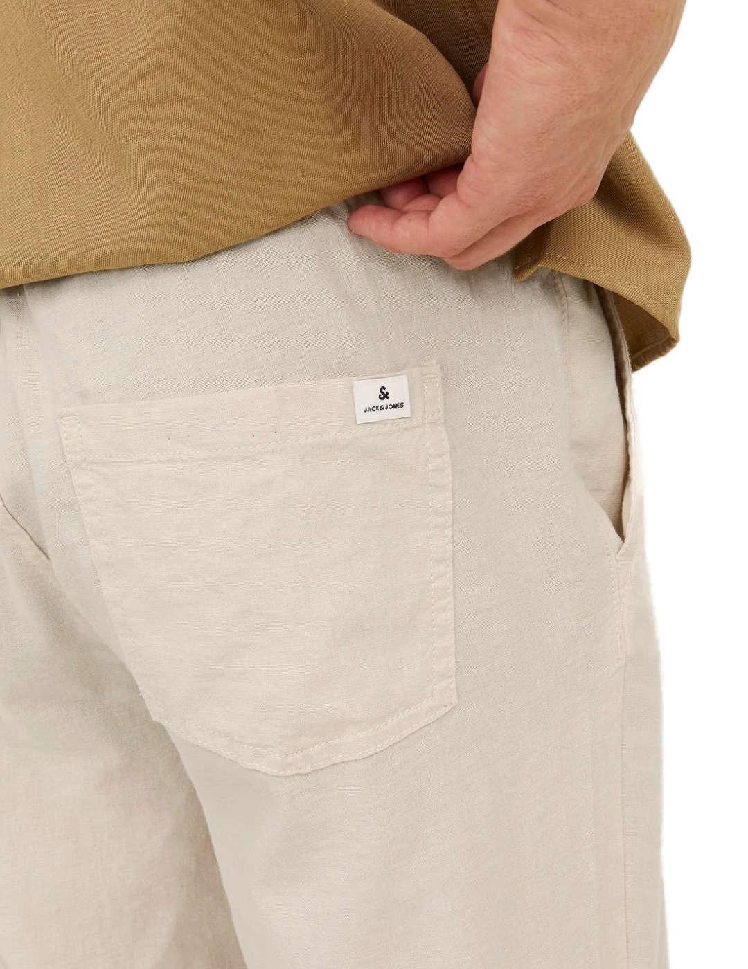 Pantalón Jack&Jones de lino cintura elástica beige de hombre