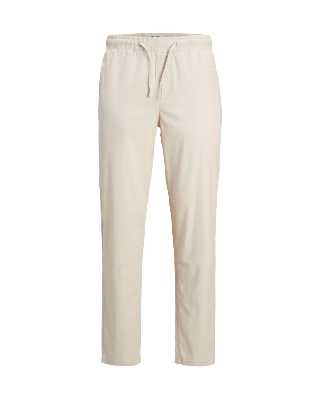 Pantalón Jack&Jones de lino cintura elástica beige de hombre