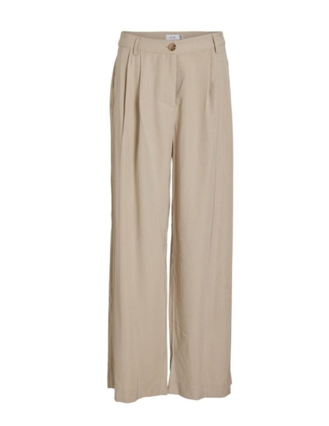 Pantalón Vila Winnie beige de vestir wide para mujer