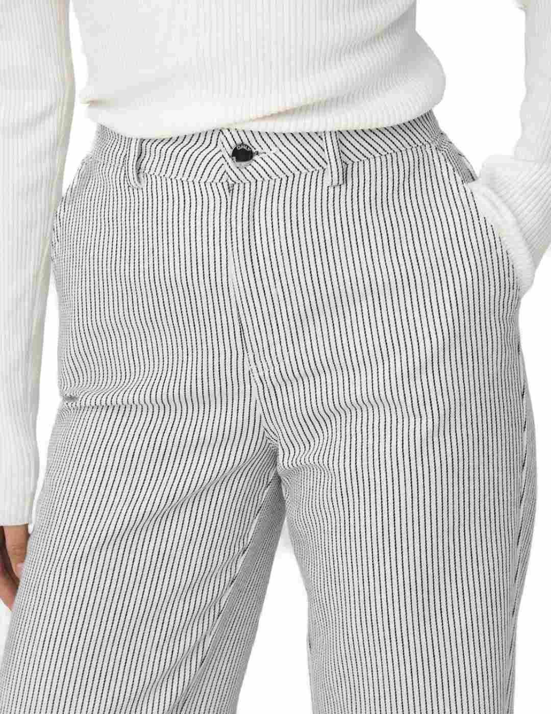 Pantalón Only Merle straight blanco con rayas marino mujer